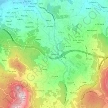 Carte topographique O Canizo, altitude, relief