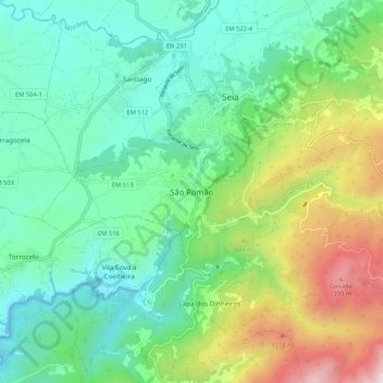 Carte topographique São Romão, altitude, relief