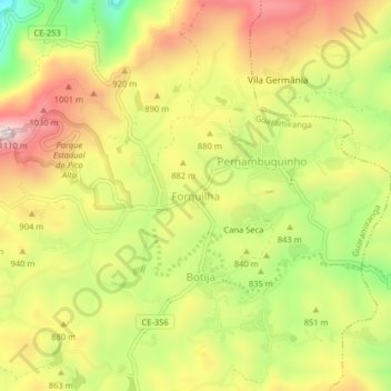 Carte topographique Forquilha, altitude, relief