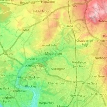 Carte topographique Middleton, altitude, relief