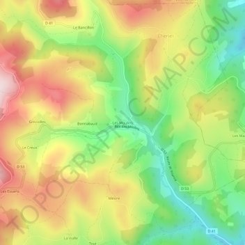 Carte topographique Les Moulins, altitude, relief