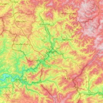 Carte topographique Siegen, altitude, relief