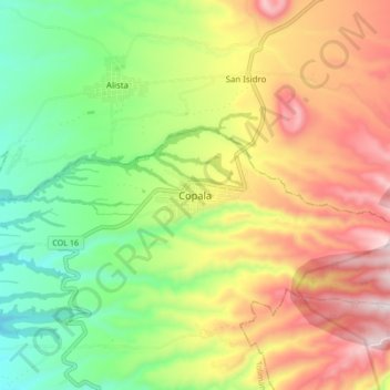 Carte topographique Copala, altitude, relief