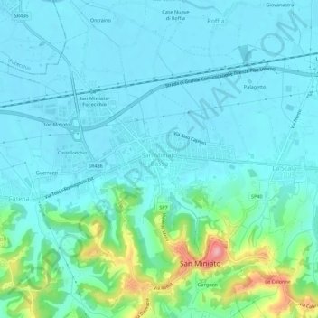 Carte topographique San Miniato Basso, altitude, relief