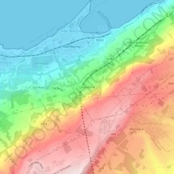Carte topographique Longobardi, altitude, relief