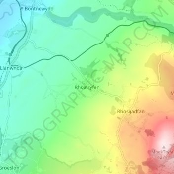 Carte topographique Rhostryfan, altitude, relief