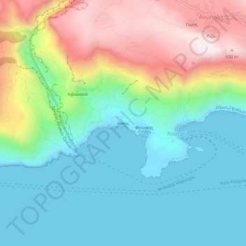 Carte topographique Λύκος, altitude, relief