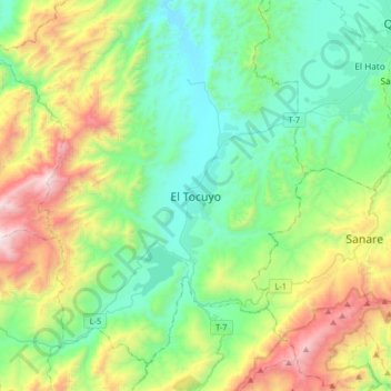 Carte topographique El Tocuyo, altitude, relief