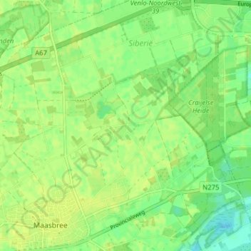 Carte topographique Lange Heide, altitude, relief