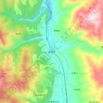 Carte topographique 拉白乡, altitude, relief