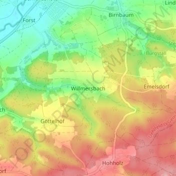 Carte topographique Willmersbach, altitude, relief