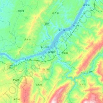 Carte topographique Fengdu, altitude, relief