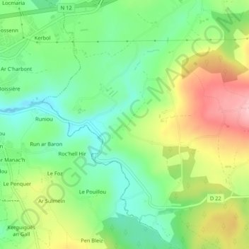 Carte topographique Darzel, altitude, relief