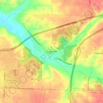 Carte topographique Spring Creek, altitude, relief