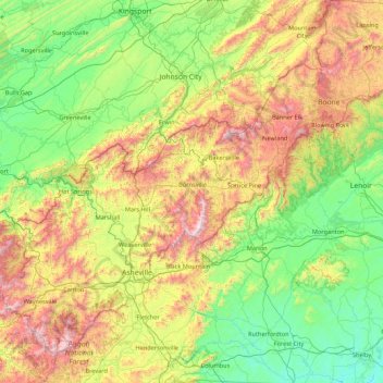 Carte topographique Yancey, altitude, relief