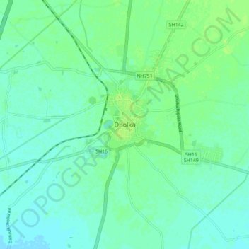 Carte topographique Dholka, altitude, relief