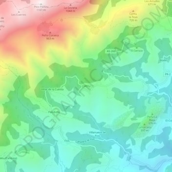 Carte topographique Cofiñu, altitude, relief