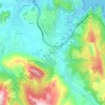 Carte topographique Santullán, altitude, relief