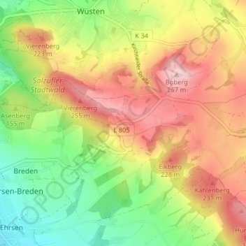 Carte topographique Hollenstein, altitude, relief