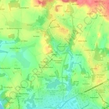 Carte topographique Kerflem, altitude, relief