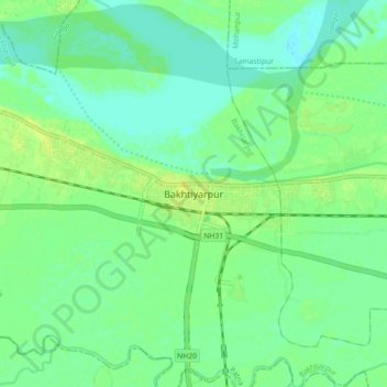 Carte topographique Bakhtiyarpur, altitude, relief