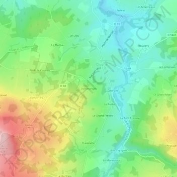 Carte topographique Doméranges, altitude, relief