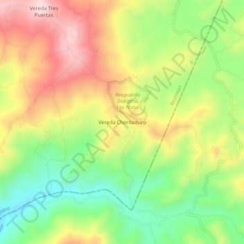 Carte topographique Vereda Chontaduro, altitude, relief