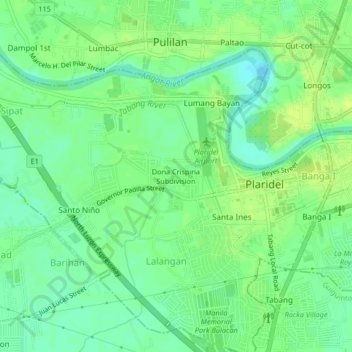 Carte topographique Dona Crispina Subdivision, altitude, relief