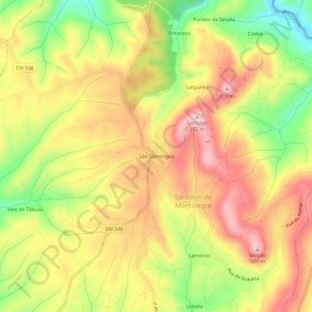 Carte topographique São Domingos, altitude, relief