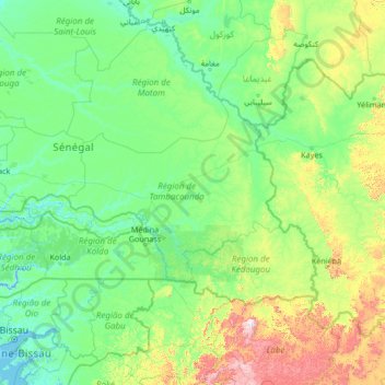 Carte topographique Tambacounda, altitude, relief