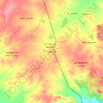 Carte topographique Kadthal, altitude, relief