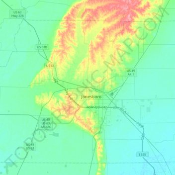 Carte topographique Jonesboro, altitude, relief