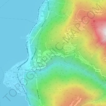 Carte topographique Vestreno, altitude, relief