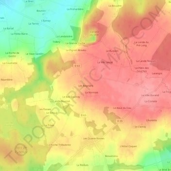 Carte topographique Les Régniers, altitude, relief
