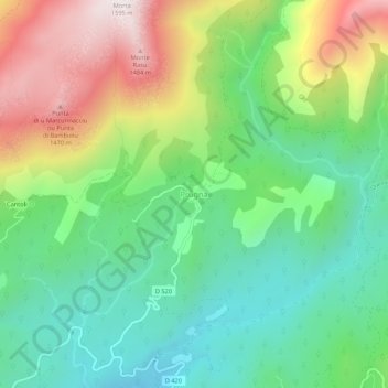 Carte topographique Prugna, altitude, relief