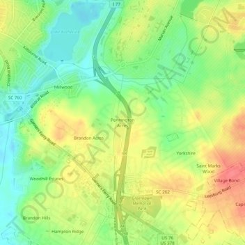 Carte topographique Pennington Acres, altitude, relief