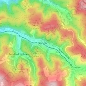 Carte topographique Biersdorf, altitude, relief