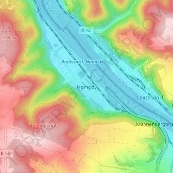 Carte topographique Namedy, altitude, relief