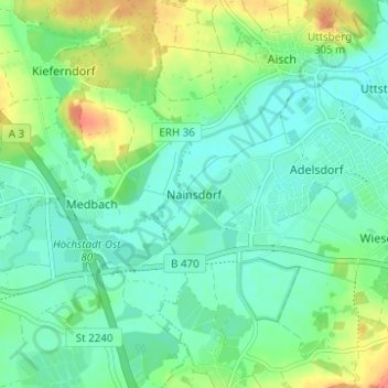 Carte topographique Nainsdorf, altitude, relief