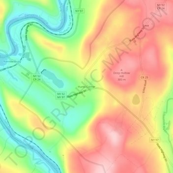 Carte topographique Hunts Corner, altitude, relief