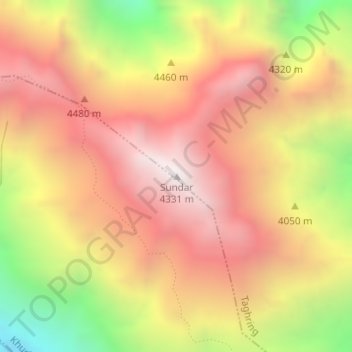 Carte topographique Sundar, altitude, relief