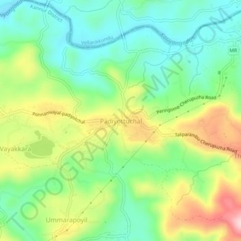 Carte topographique Padiyottuchal, altitude, relief