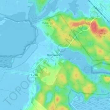 Carte topographique Korswandt, altitude, relief