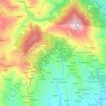 Carte topographique Mornengo, altitude, relief