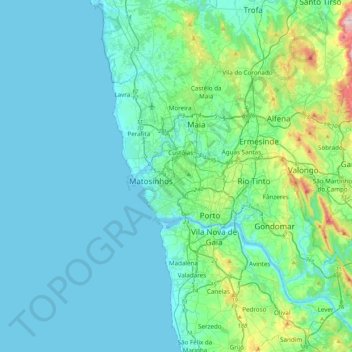 Carte topographique Senhora da Hora, altitude, relief