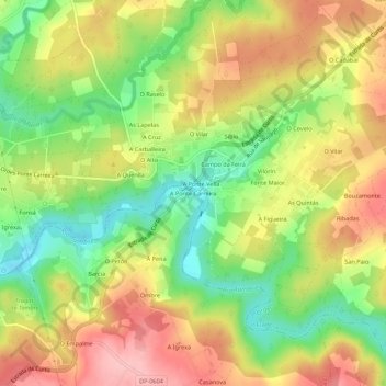 Carte topographique A Ponte Carreira, altitude, relief