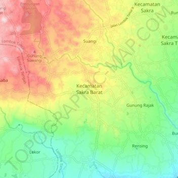 Carte topographique Kecamatan Sakra Barat, altitude, relief