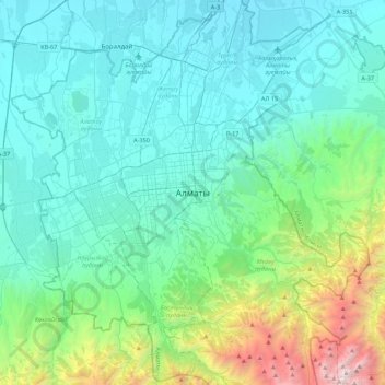 Carte topographique Almaty, altitude, relief