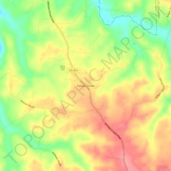 Carte topographique Forest Grove, altitude, relief