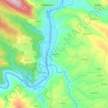 Carte topographique Ronqueira, altitude, relief